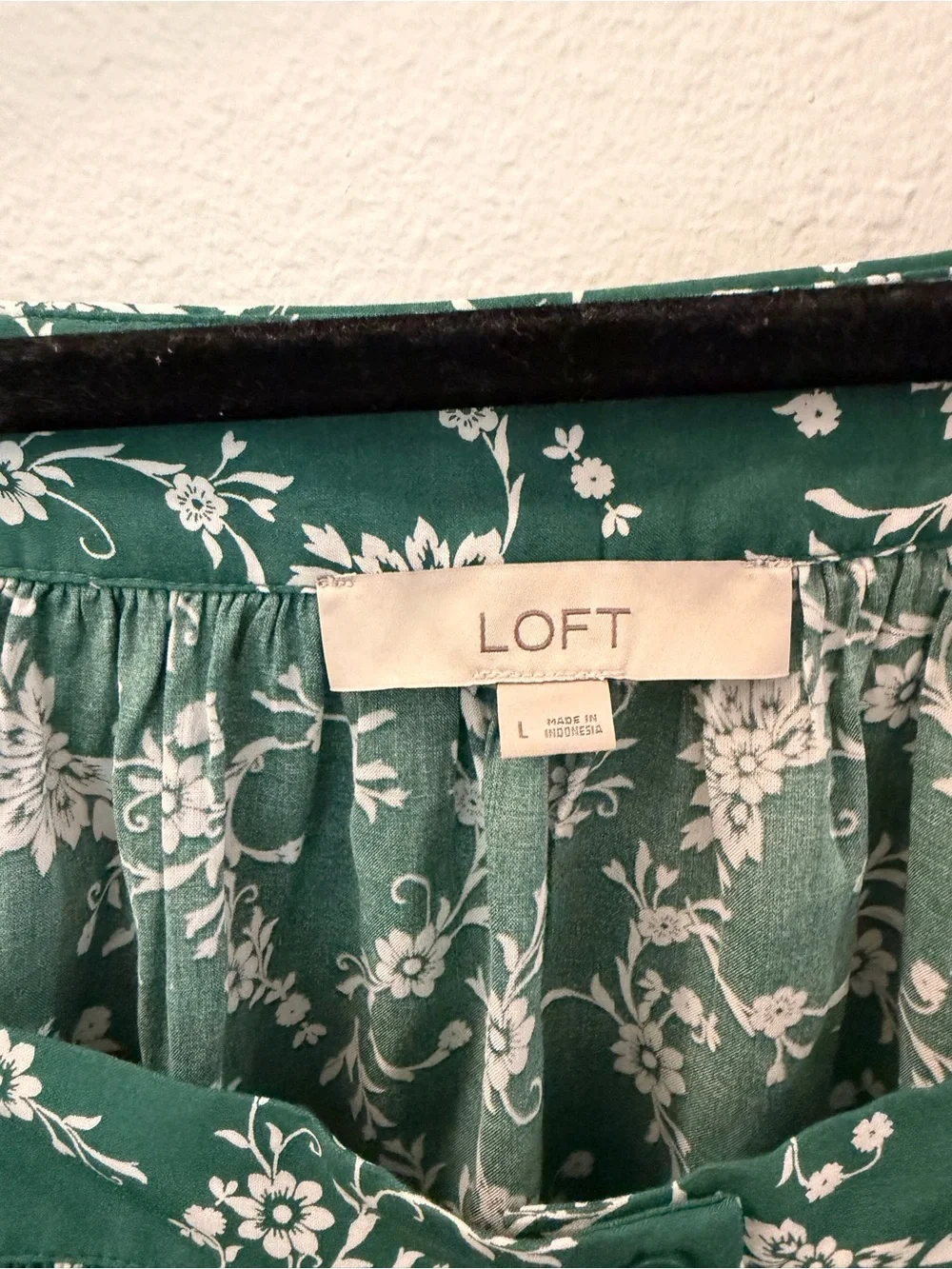 LOFT Green Floral Square-Neck Puff Sleeve Blouse